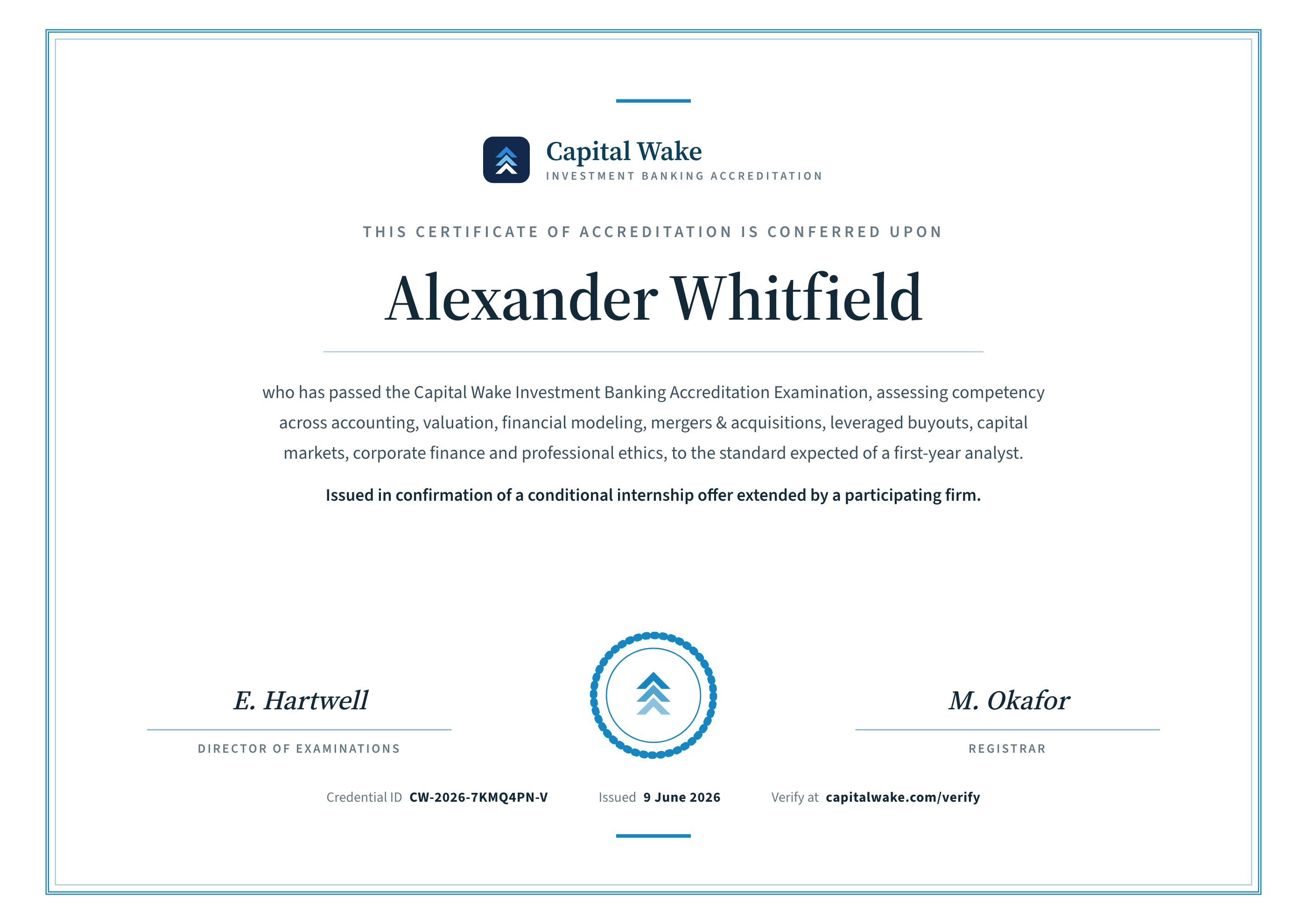 A Capital Wake accreditation certificate